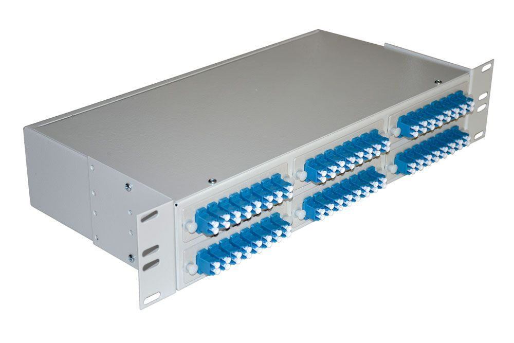 Шкаф кроссовый оптический стоечный ШКОС, 19", 2U, 48 SM, укомплектованный 96 LC/UPC